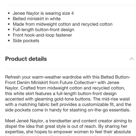 NWT Jenee Naylor Future Collective Gold button front white denim mini skirt - Picture 4 of 6
